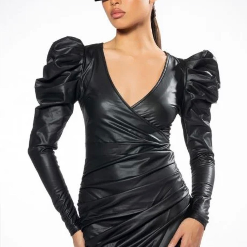 Long Sleeve Faux Leather Mini Dress